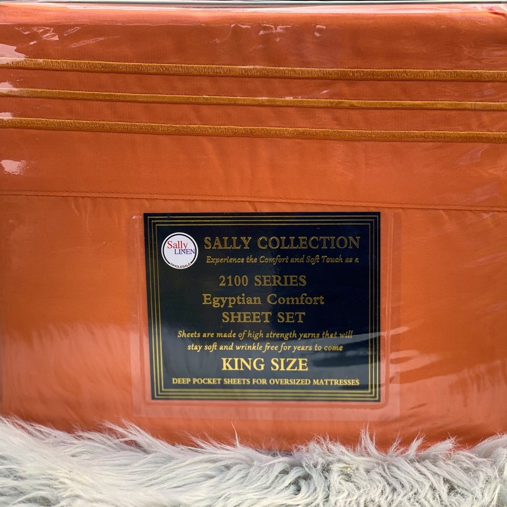 New King size bedding sheet set deep pocket 4PCS Orange color